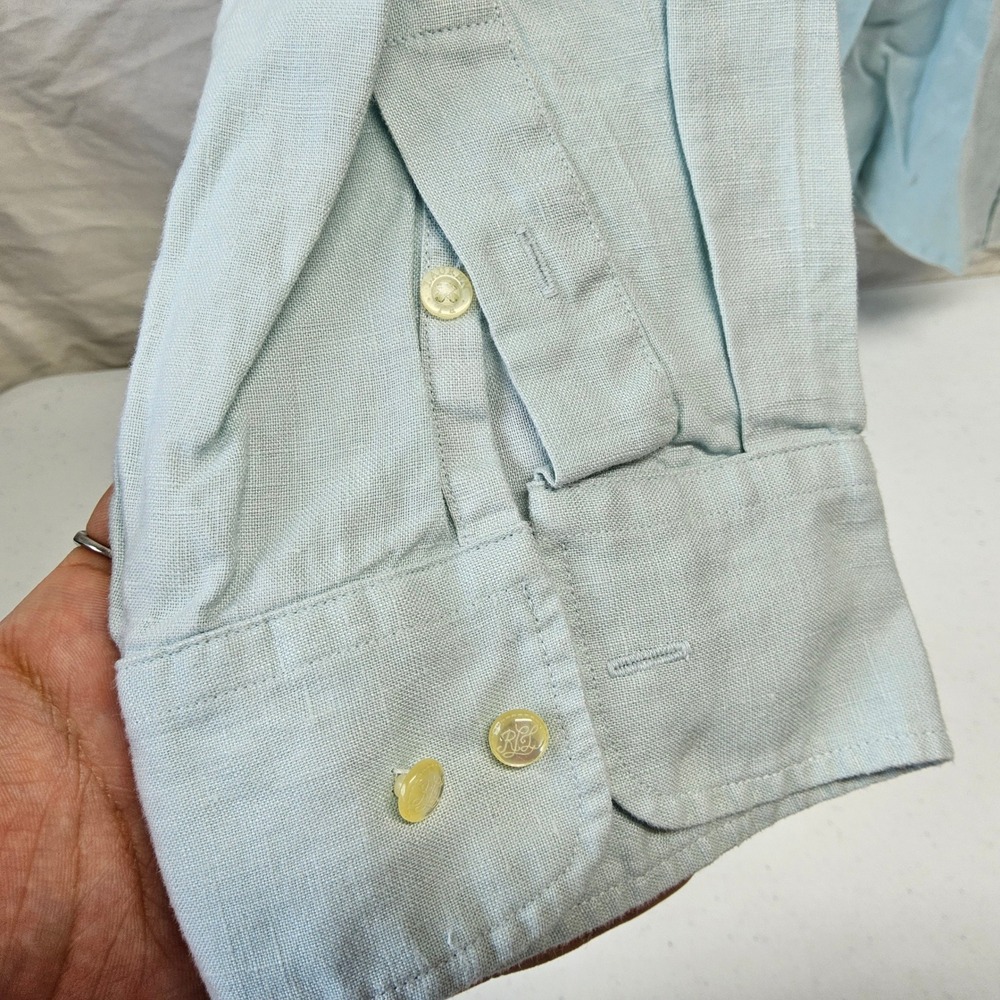 Lauren Ralph Lauren Linen Button Down Shirt Womens XL Light Blue Roll Tab Sleeve - Picture 7 of 12
